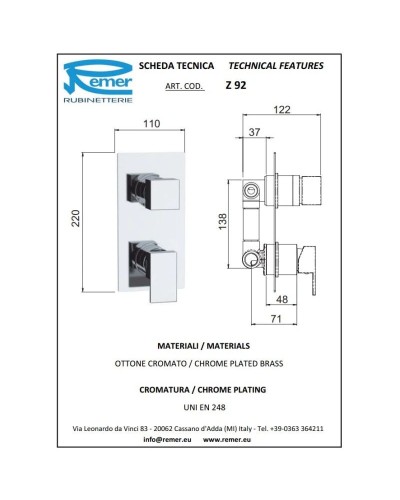 Смеситель для ванны Remer Flash Z92