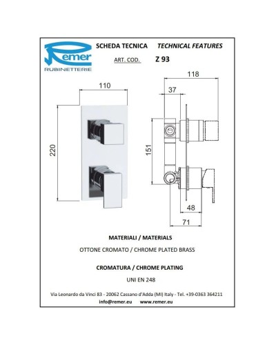 Смеситель для ванны Remer Flash Z93
