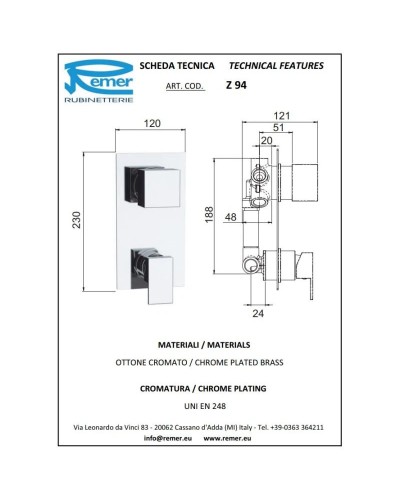 Смеситель для ванны Remer Flash Z94