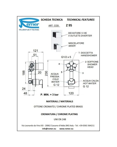 Смеситель для ванны Remer Flash Z95