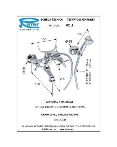 Смеситель для ванны Remer Liberty 02LI