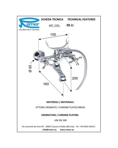 Смеситель для ванны Remer Liberty 05LI