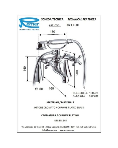 Смеситель на борт ванны Remer Liberty 02LICEUK