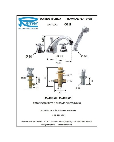 Смеситель на борт ванны Remer Liberty 06LICE