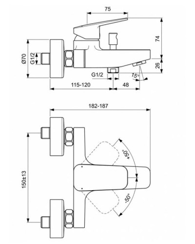 Смеситель для ванны Ideal Standard Ceraplan BD256AA Хром