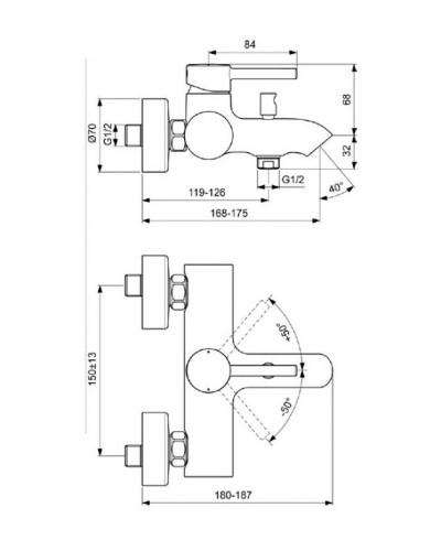 Смеситель для ванны Ideal Standard Kolva BC675U5 Белый