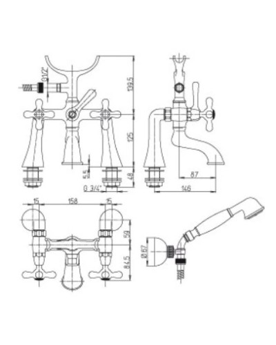 Смеситель на борт ванны ванны Paini Liberty 17CR108