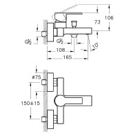 Смеситель для ванны Vitra Flo S A41937EXP Хром