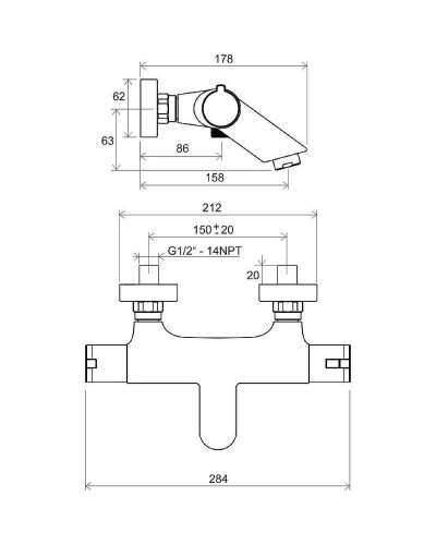 Смеситель для ванны Ravak Termo TE 022.00/150 X070047 с термостатом Хром