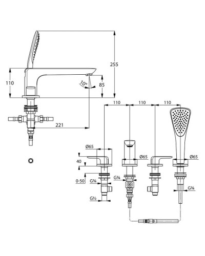 Смеситель на борт ванны Kludi Ameo 414240575