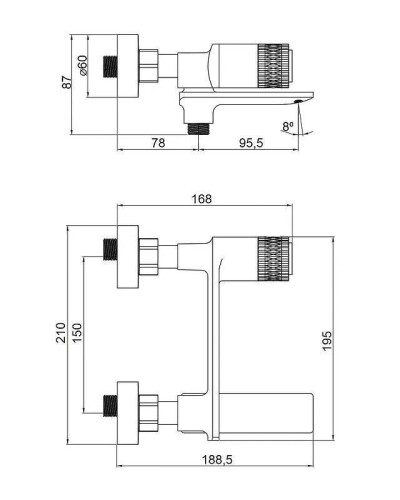 Смеситель для ванны Orange Push M01-100cr Хром