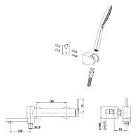 Смеситель для ванны и душа с поворотным изливом, держателем и ручным душем BelBagno ETNA ETN-SET-VDH-IN
