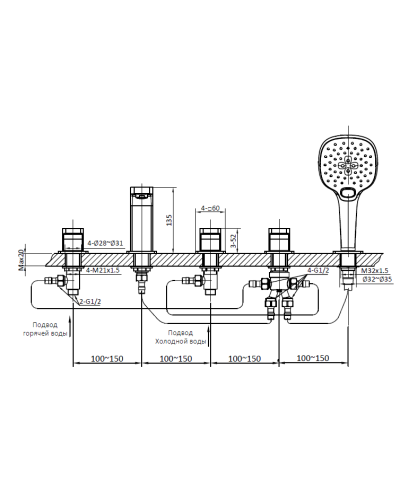Смеситель на борт ванны врезной AltroBagno Lamberto 020101 Cr