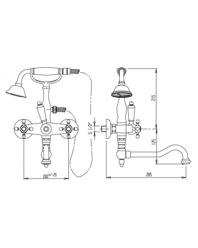 Смеситель для ванны с поворотным изливом и ручным душем CEZARES ATLANTIS-NOSTALGIA-VDF2-02