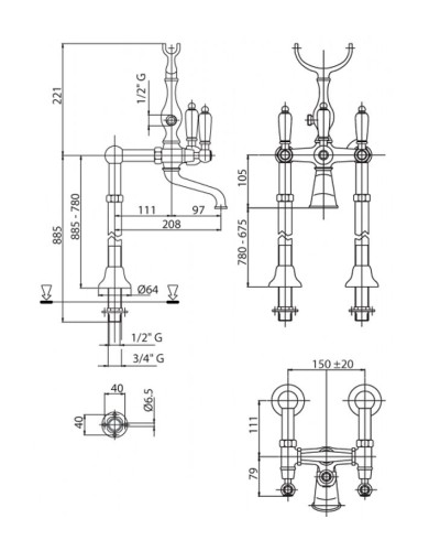 Смеситель для ванны Cezares First VDP FIRST-VDP-03/24-Bi Золото 24 карат
