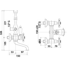 Смеситель для ванны Cezares Golf-VD-03/24-Bi Золото 24 карат
