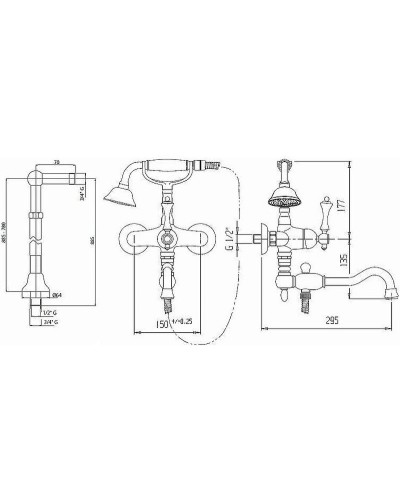 Смеситель для ванны Cezares Margot MARGOT-VDP2-03/24-Bi Золото 24 карат