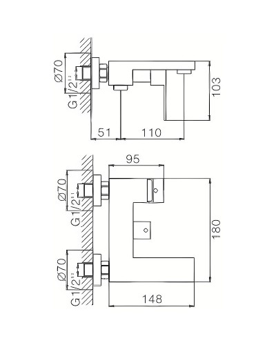 Смеситель для ванны Haiba HB60803-2 Нержавеющая сталь