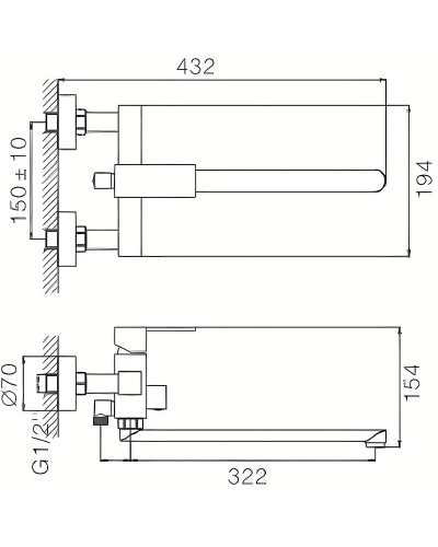 Смеситель для ванны Haiba HB22803-7 универсальный Черный матовый