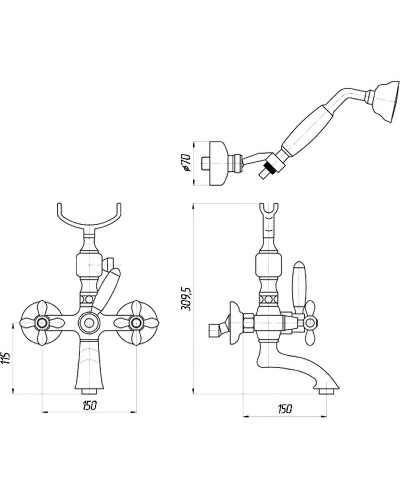 Смеситель для ванны Migliore Princeton Plus ML.PRP-8002.CRDO Хром Золото