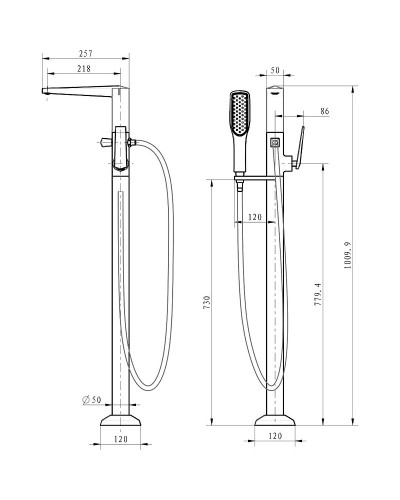Смеситель для ванны Boheme Venturo 379-SGM Оружейная сталь глянцевая