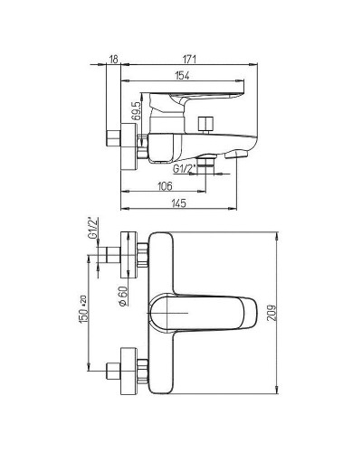 Смеситель для ванны Paini Nove 09YO111 Черный матовый