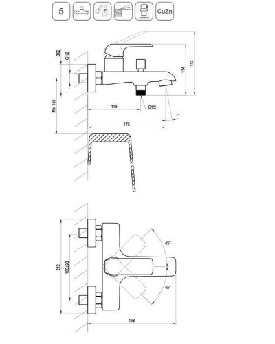 Смеситель для ванны Ravak Flat FL 022.20/150 X070175 Черный матовый
