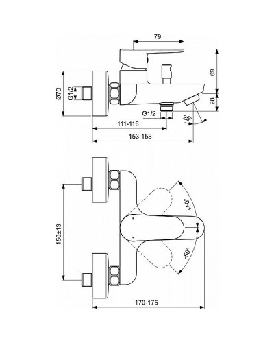 Смеситель для ванны Ideal Standard Tyria BC157AA Хром