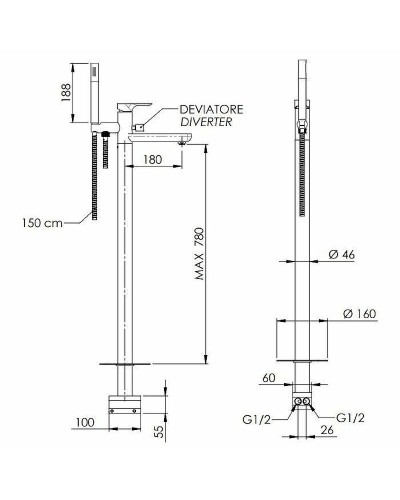 Смеситель для ванны Remer Infinity I08BO Белый матовый