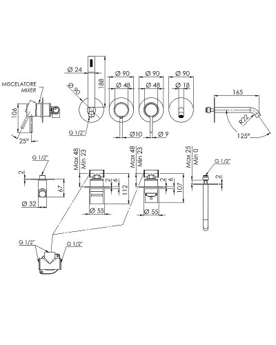 Смеситель для ванны Remer X-Style X96S03ROXXRL Медь