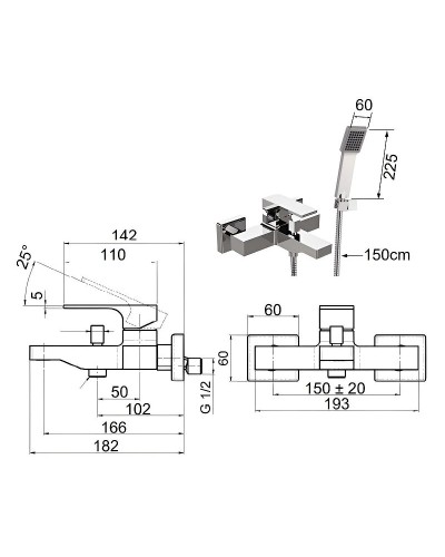 Смеситель для ванны Remer Absolute AU02 Хром