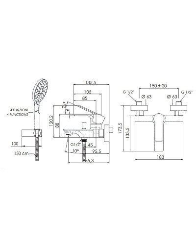 Смеситель для ванны Remer Energy EY02 Хром