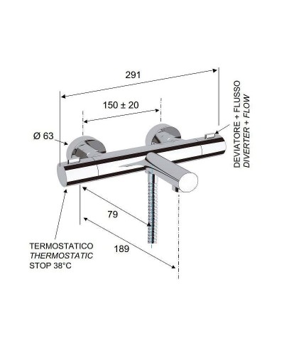 Смеситель для ванны Remer Elegance EQ05 с термостатом Хром