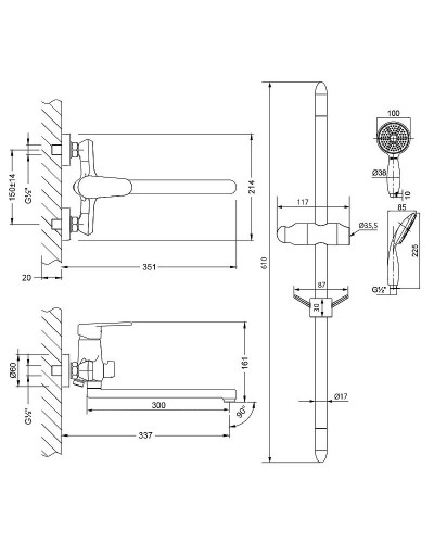 Смеситель для ванны Lemark Point LM0379C универсальный Хром