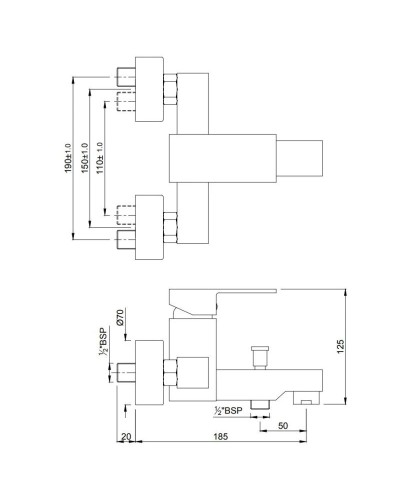 Смеситель для ванны Jaquar Kubix-F KUB-CHR-35119F