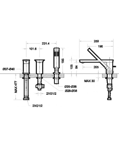 Смеситель на борт ванны Bravat Phillis F556101C-2-ENG