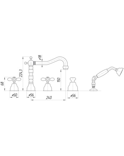 Смеситель на борт ванны Migliore Princeton Plus ML.PRP-8080.BR