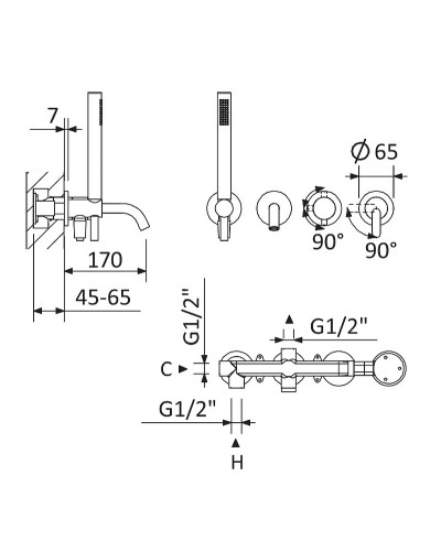 Смеситель для ванны Cezares Leaf LEAF-VDIM3-D-L-NOP Черный матовый
