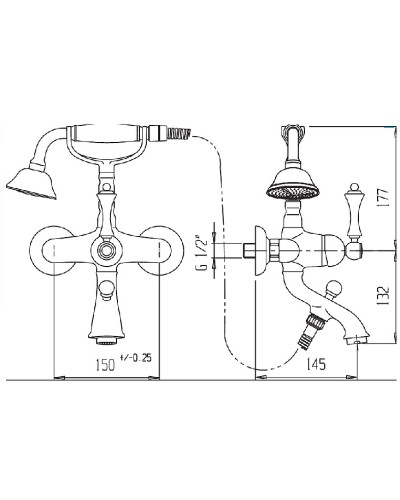 Смеситель для ванны Cezares Margot MARGOT-VDM-03/24-N Золото 24 карат