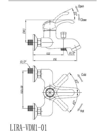 Смеситель для ванны и душа CEZARES LIRA-C-VDM1-BLC