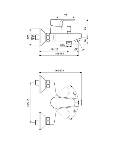 Смеситель для ванны Ideal Standard Cerafine D BC692U8