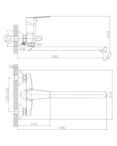 Смеситель для ванной Rossinka S35-33 универсальный Хром