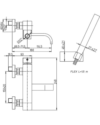 Смеситель для ванны Paini Dax-R 84CR105R2SKM Хром