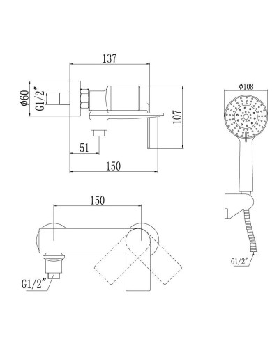 Смеситель для ванны Savol 800H S-601808H