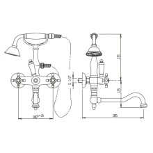 Смеситель для ванны с поворотным изливом и ручным душем CEZARES ATLANTIS-NOSTALGIA-VDF2-03/24