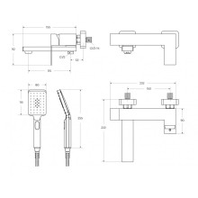Смеситель для ванны и душа в комплекте с ручным душем, шлангом и держателем CEZARES SLIDER-VD-IN