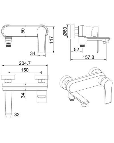 Смеситель для ванны Felice 8040 nichel 15.8x21 см