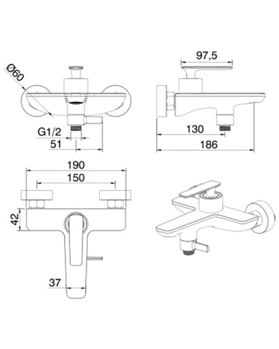 Смеситель для ванны Felice 0240 cromo 18.6x21 см