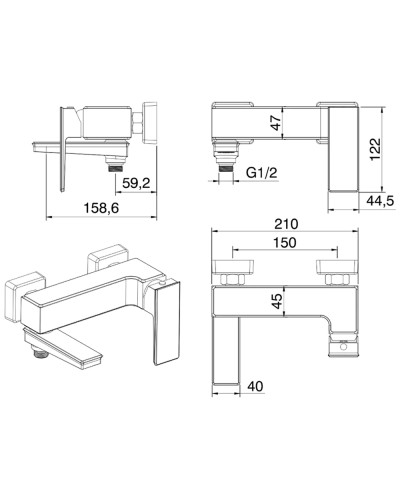 Смеситель для ванны Felice 3040 cromo 15.9x21 см
