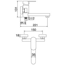 Смеситель для ванны Felice 6040 cromo 22.1x21 см